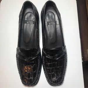 Stuart Weitzman Loafer Brown Leather Mock Reptile Sz 8 Narrow (AA) Classy Dark